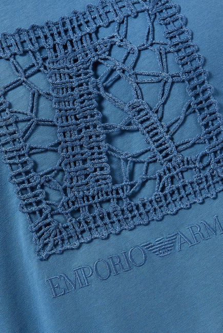 Organic Jersey T-Shirt With Macramé Embroidery